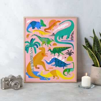 Dinosaurs On Pink Fine Art Print, 6 of 6