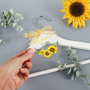 Personalised Clear Sunflower Wedding Hanger Tag, 3 of 7