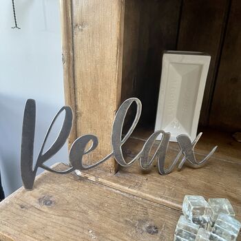 'Relax' Metal Word Sign Wall Art Decoration, 5 of 6