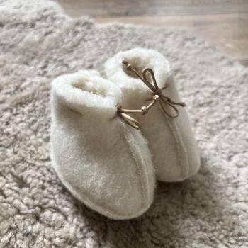 Natural Wool Fleece Baby Booties, 2 of 3