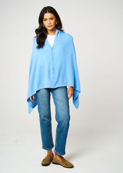 Sky Blue 100% Cashmere Multi Ways Button Poncho Shawl Gift Boxed, 3 of 12