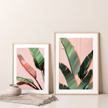 Pink And Green Banana Leaves Art Print, 3 of 8