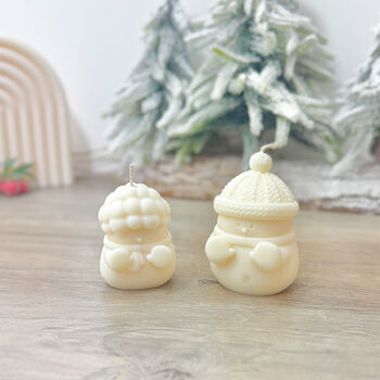 Two Cute Snowman Christmas Candles And Festive Decor, 7 of 11