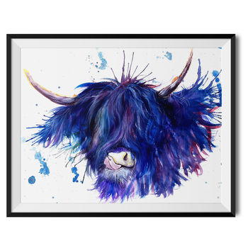 Splatter Highland Cow Watercolour Fine Art Giclée Print, 2 of 3