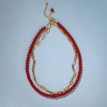 Red Bead And Paperclip Chain Bracelet Set Of Two, 2 of 3