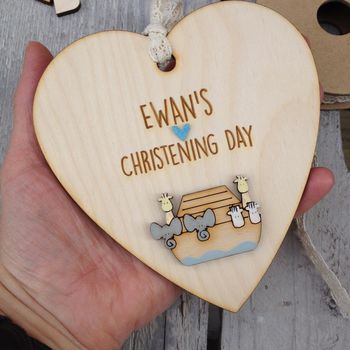 Personalised Noah's Ark Christening Or Baptism Heart, 4 of 5