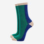 Women's Glitter Socks Forest Green Navy Blue Colour Block, thumbnail 1 of 3