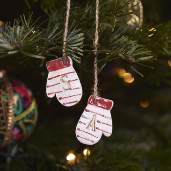 Personalised Ceramic Mitten Christmas Tree Decorations, 2 of 5