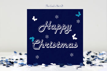 Five Pack Pink/ Blue Christmas Butterfly Snow Cards, 2 of 3