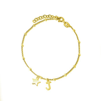 Sterling Silver Gold Plated Initial Star Charm Bracelet, 7 of 10
