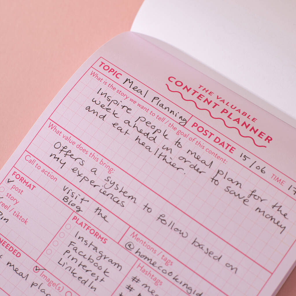 A5 pink grid social media daily planner pad by good tuesday