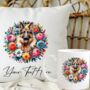 Personalised German Shepherd Summer Floral Dog Wreath Cushion And Mug Gift Bundle, thumbnail 1 of 4