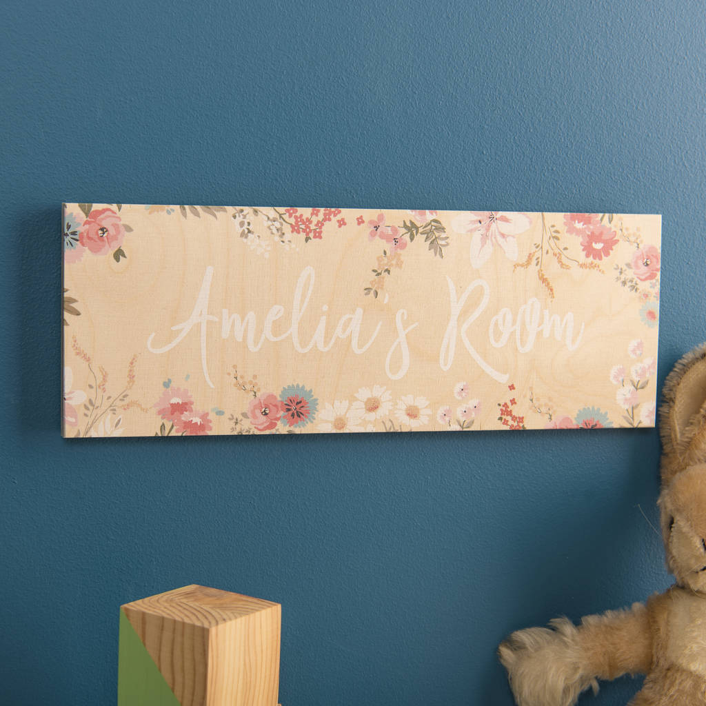 Personalised Wooden Floral Room Name Sign, 1 of 2