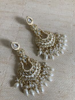 Meenakari White Gold Plated Dangle Indian Earrings, 3 of 7