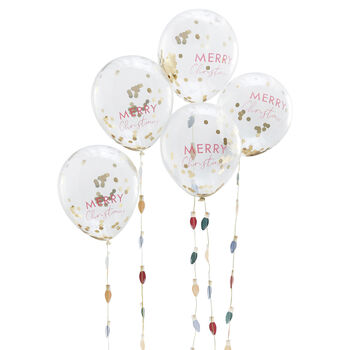 Merry Christmas Confetti Balloons With Light Bulb Tails Decoration X Five, 2 of 2