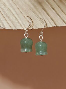 Green Aventurine Jade Lily Sterling Silver 925 Dangle Earrings, 4 of 6