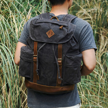 Waxed Canvas Backpack With Draw String, 5 of 12