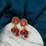 Red Intricate Peacock Colourful Asian Bridal Jhumkis, thumbnail 5 of 7