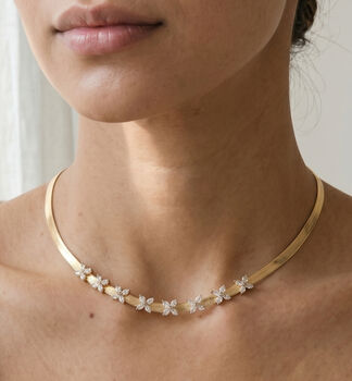 Kinmokusei 18 K Gold Plated Chain Floral Necklace, 4 of 6