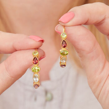 Multi Gemstone Silver Gold Plated Stud Hoops, 3 of 12