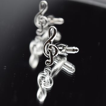 Treble Clef Silver Cufflinks Gift For Musicians 316 L Stainless Steel Music Accessory, 3 of 4