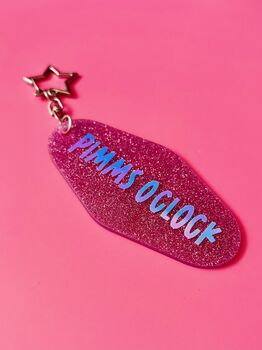 The 'Pimms O'clock' Sparkly Motel Keyring / Summer Drinks Gift / Garden Party Accessories / Fun Quote Keychain, 4 of 7