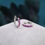 Ruby Pink Cz Huggie Hoop Earrings Sterling Silver, thumbnail 1 of 10