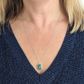 The Rectangle Emerald Sterling Silver Necklace, 4 of 7