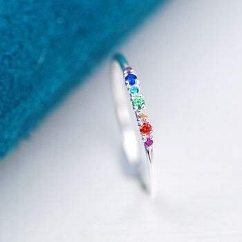 Sterling Silver Narrow Rainbow Stone Ring, 4 of 8