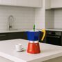 Italian Moka Pot Espresso Maker In Blue And Red, thumbnail 1 of 4