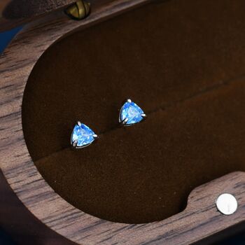 Trillion Cut Aquamarine Blue Cz Stud Earrings, 7 of 11
