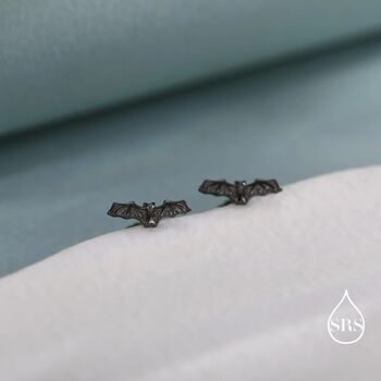 Extra Tiny Bat Stud Earrings In Sterling Silver, 6 of 12