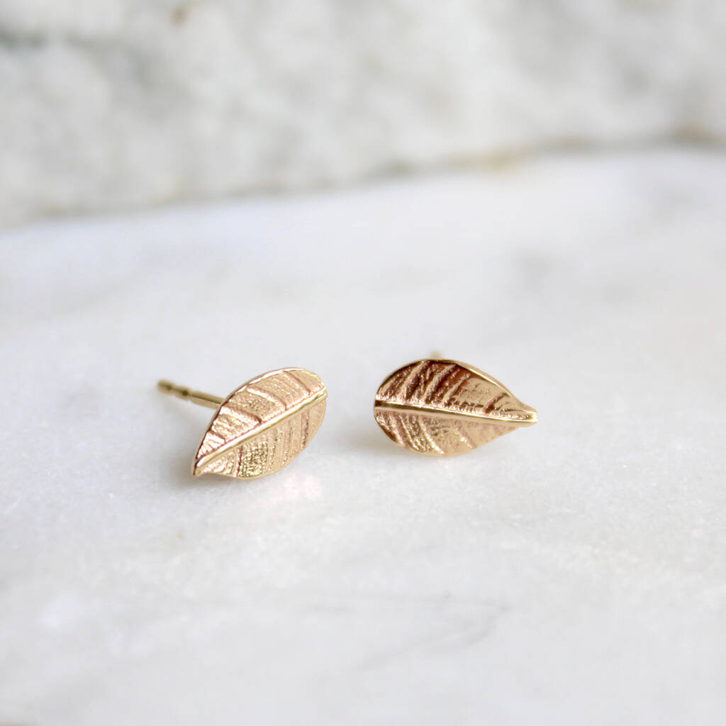 14ct Solid Gold Leaf Stud Earrings By Lime Tree Design