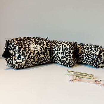 Quilted Cotton Leopard Print Cosmetics Three Set, 2 of 3
