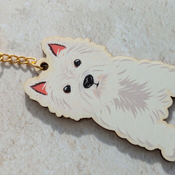 West Highland Terrier Dog Wooden Keyring With Optional Christmas Card, 5 of 11