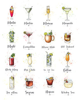 Personalised Favourite Cocktails Hand Drawing Art Print, 7 of 12