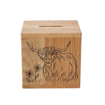 Highland Cow Oak Money Box, 2 of 2