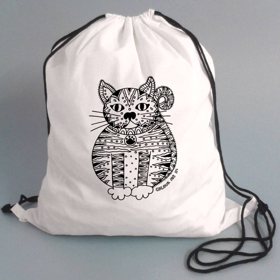Drawstring Bag To Colour In With Cat By Pink Pineapple Home & Gifts ...