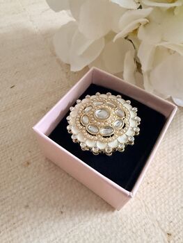 White Pearl Meenakari Gold Ring, 5 of 5