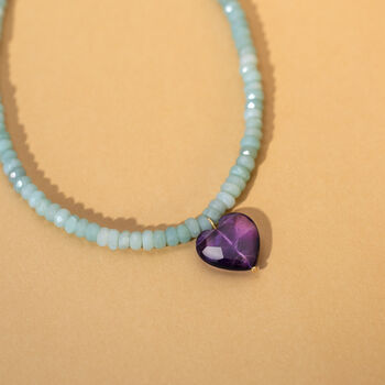 Gemstone Bead Necklace With Amethyst Heart, 2 of 6