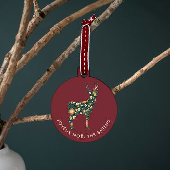 Personalised 'Joyeux Noel' Pattern Deer Bauble, 4 of 7