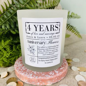 Personalised 4th Flowers Anniversary Meaning Candle, 2 of 11