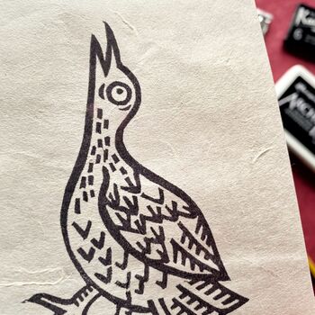 Medieval Bird Original Lino Print, 2 of 2