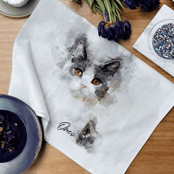 Your Cat Portrait Watercolour Tea Towel, 5 of 6