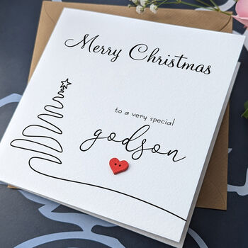 Godson Christmas Card, 3D Wooden Heart, 3 of 4
