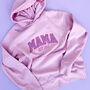 Custom Organic Cotton Glitter 'Mama' Varsity Hoodie, thumbnail 1 of 6