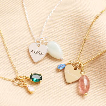Personalised Small Wide Heart And Crystal Charm Necklace, 2 of 10