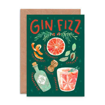 Festive Gin Fizz Recipe Christmas Card, 2 of 3