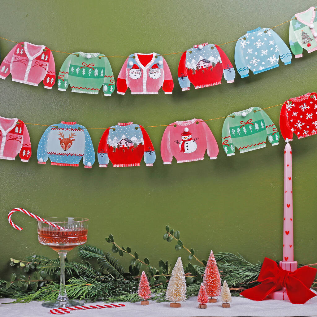 Vintage Christmas Bunting With 15 Christmas Jumper Flag Design, 1 of 6
