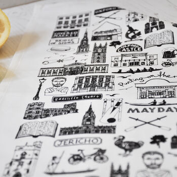Oxford Illustrated Black And White Tea Towel, 2 of 7